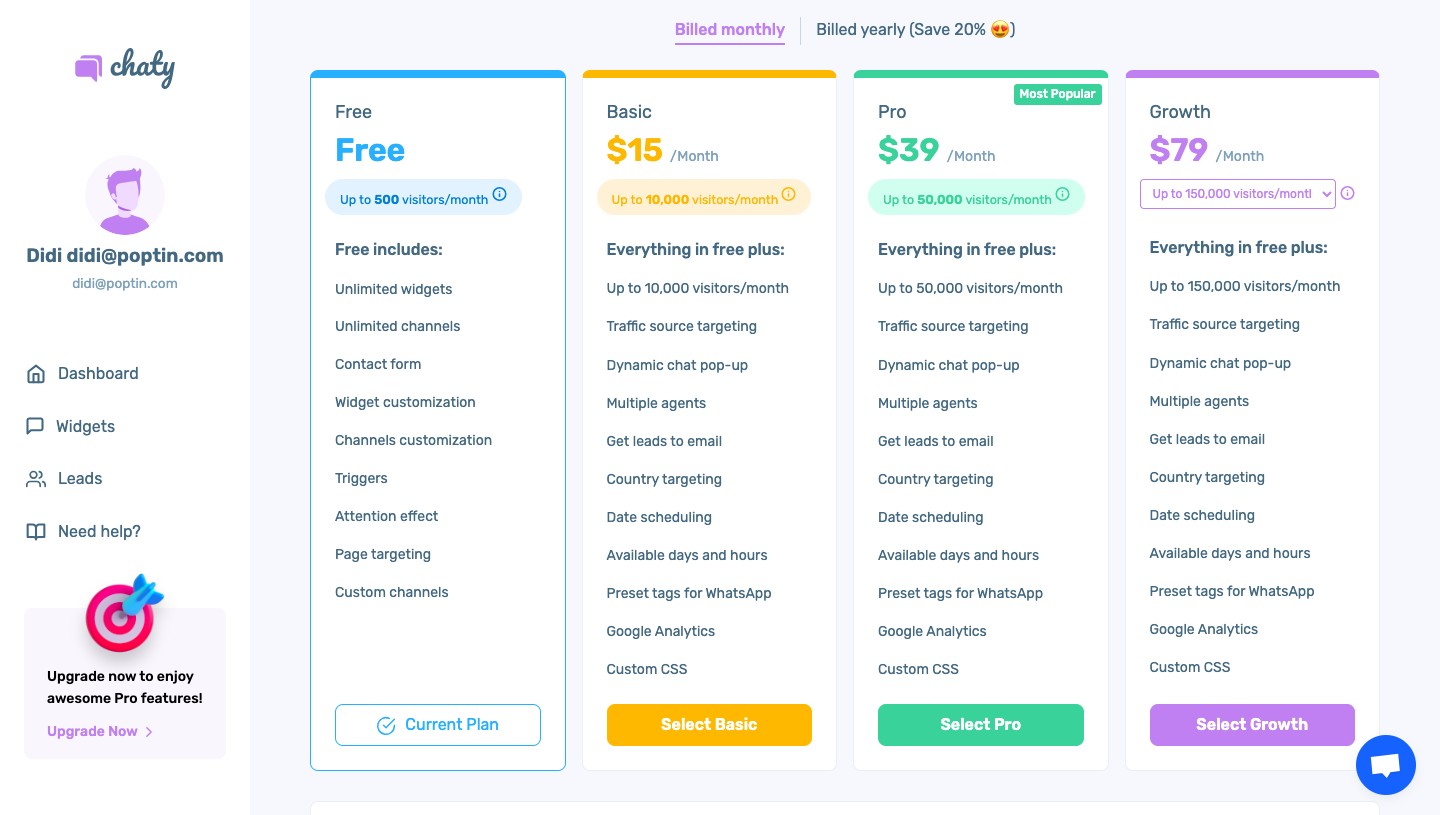 Chaty Pricing plans