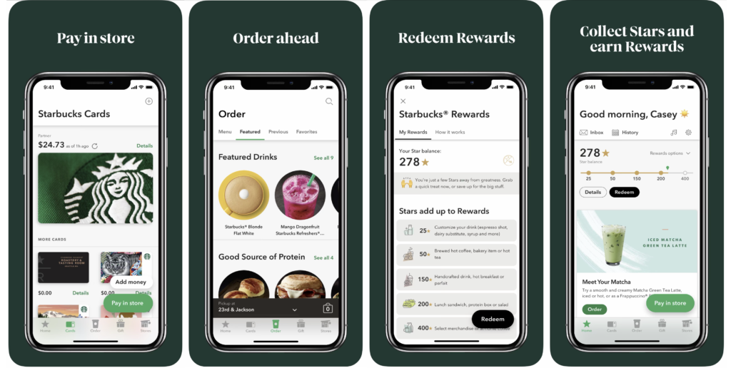 Starbucks mobile app showing interface