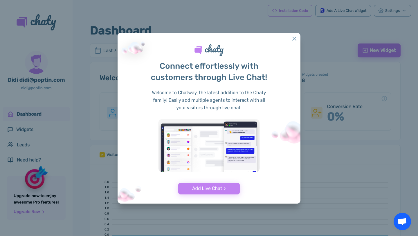 Chatway and Chaty integration for adding live chat feature to Chaty WordPress chat plugin