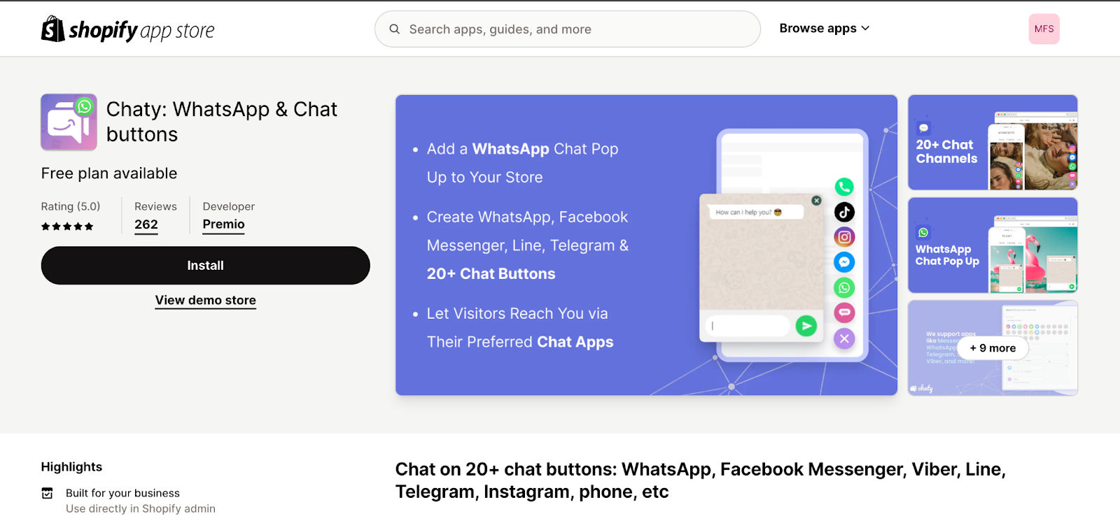 Chaty: WhatsApp & Chat Buttons on Shopify
