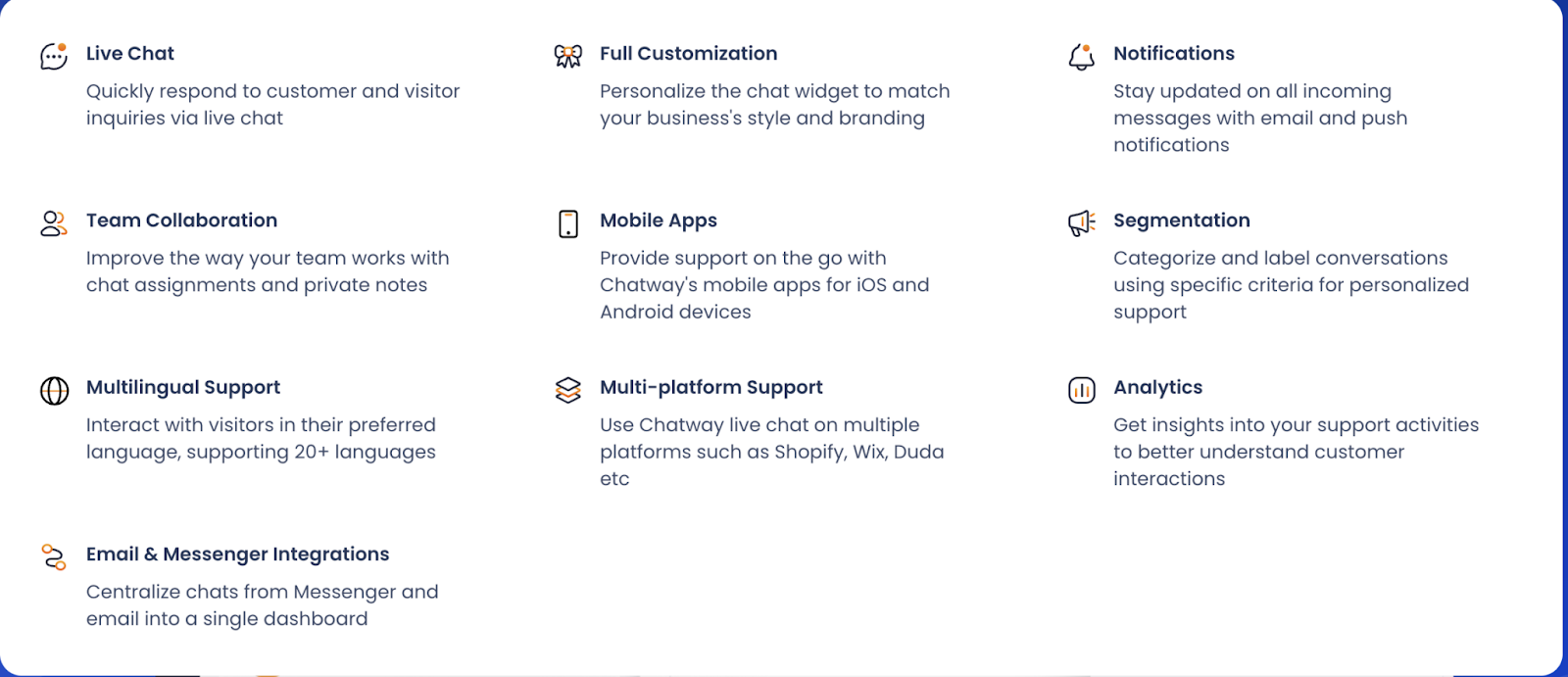 Chatway live chat features