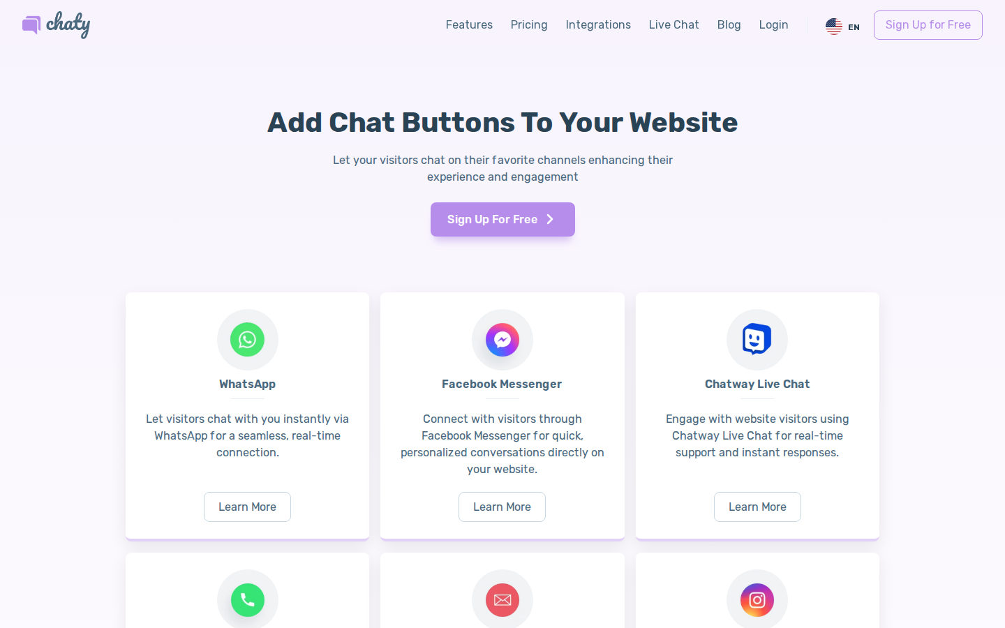 Click-to-chat lead generation options displayed through a website chat button